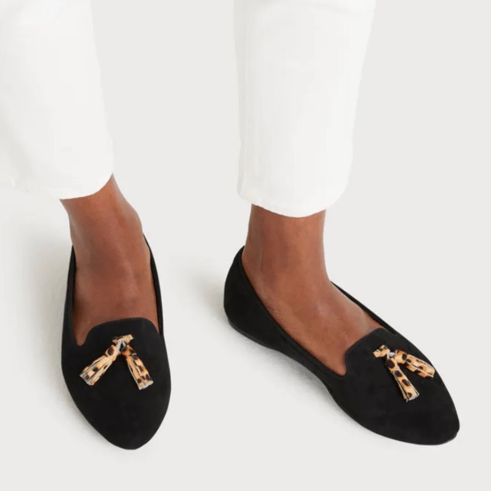 Birdies The Blackbird Black Suede with Tassel size 10 flat
